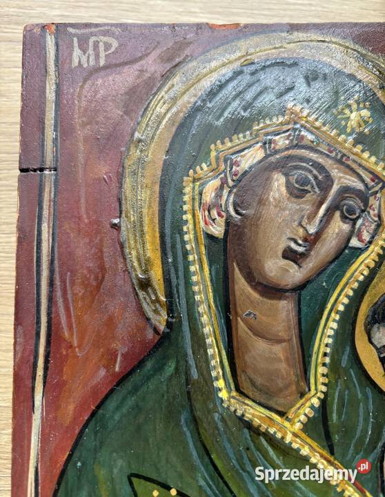 Obraz ikona malowana na desce drewnianej Antyki, Sztuka, Kolekcje Szczecin