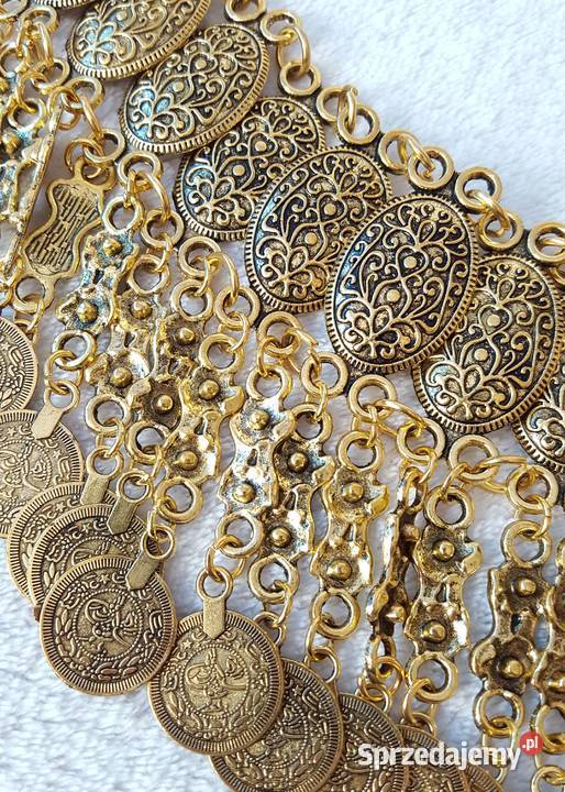 3 Naszyjnik boho złoty kolor monety monetki Szczecin