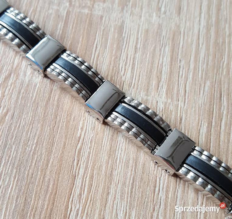 120 Nowa bransoleta męska czarno srebrna stal Szczecin