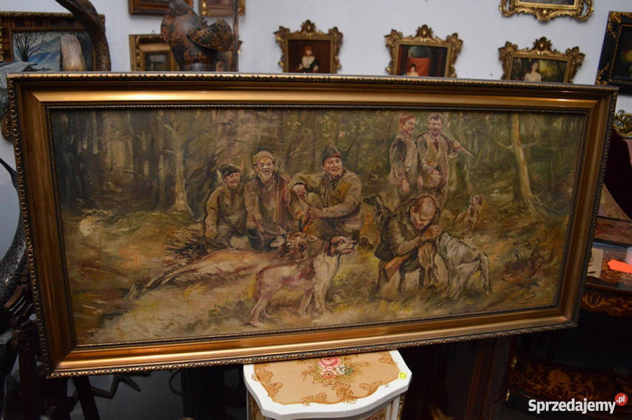 J FAŁAT MYŚLIWI PODCZAS POLOWANIA DUŻY OBRAZ Kraków sprzedam