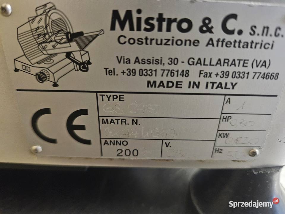 Krajalnica gastronomiczna Mistro GS 275 śląskie Pszczyna sprzedam