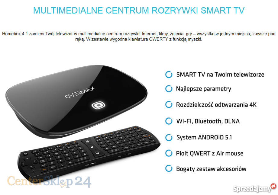 SMART TV BOX Overmax HOMEBOX 41 4K Android 8x15 Pozostałe Poznań sprzedam