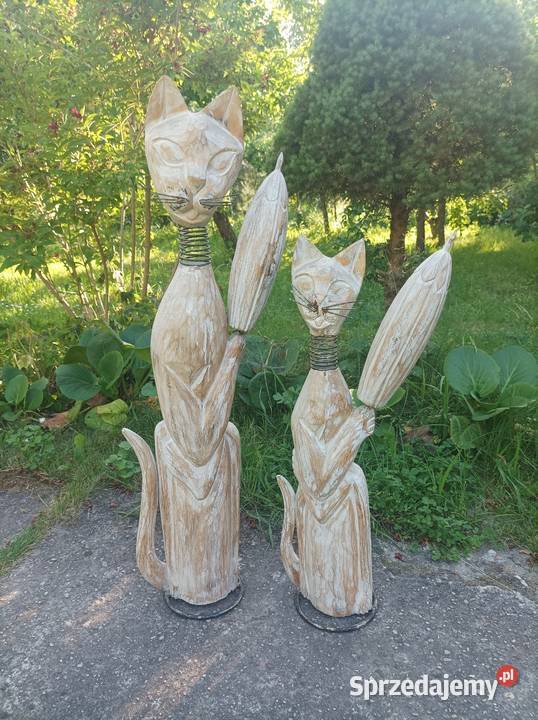 Drewniane koty rzeźba vintage ozdoba dekoracja mazowieckie Sterdyń