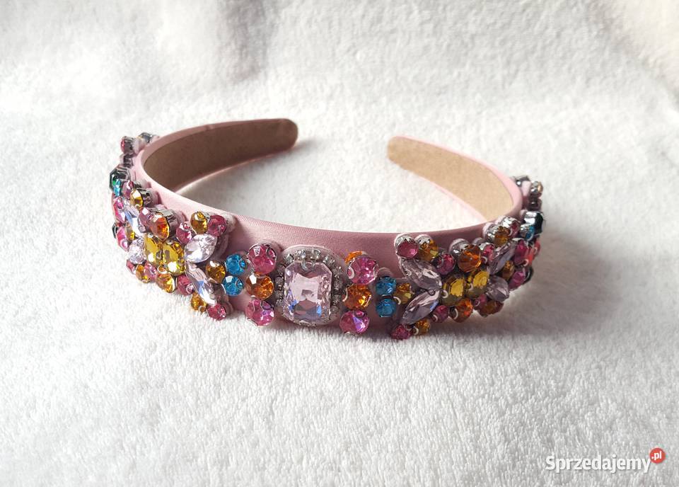 Różowa kolorowa opaska do włosów kamienie Szczecin
