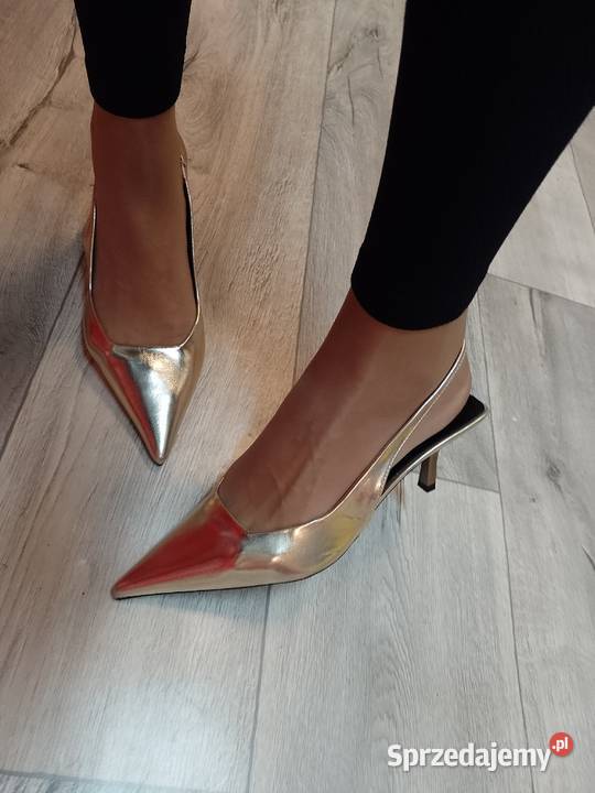 39 Złote czółenka wieczorowe z odkrytą piętą żółty/złoty Kraków