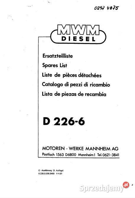 MWM 2266 katalog czesci silnik sprzedam