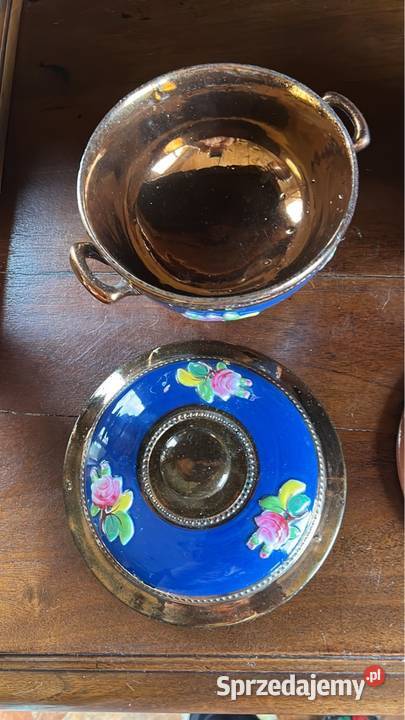 Kobaltowa bomboniera Sarreguemines Francja Porcelana i szkło Gdańsk