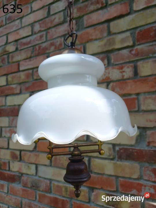 Żyrandol drewniany holenderski Szklany klosz Gawroniec