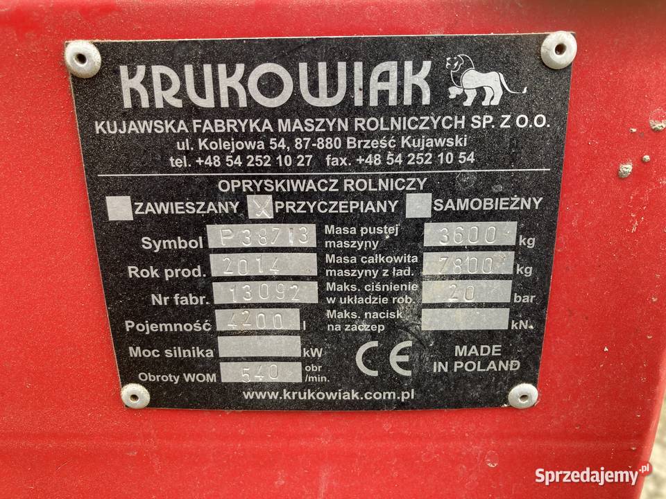 Opryskiwacz Krukowiak Goliat 4200 20m Skokowa