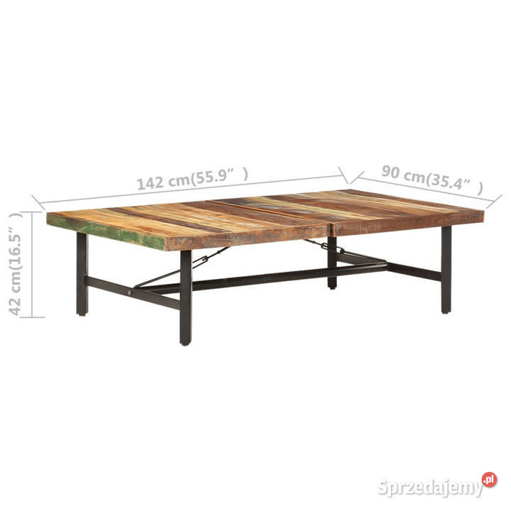 Stolik kawowy 142x90x42 lite drewno z odzysku