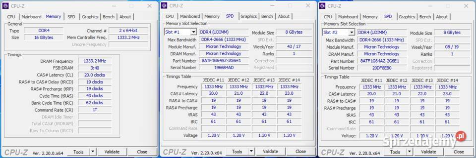 Micron 16GB 2x8GB 2666MHz CL19 Pamięć RAM do PC mazowieckie Żyrardów