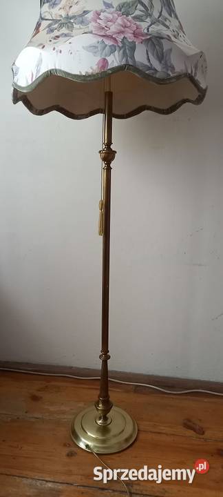 Ładna mosiężna lampa podłogowa z abażurem Skierniewice sprzedam