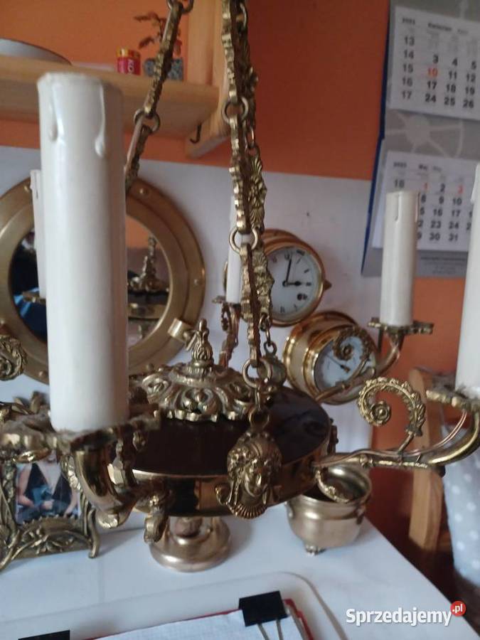 Piękny mosiężny masywny żyrandol Poznań sprzedam