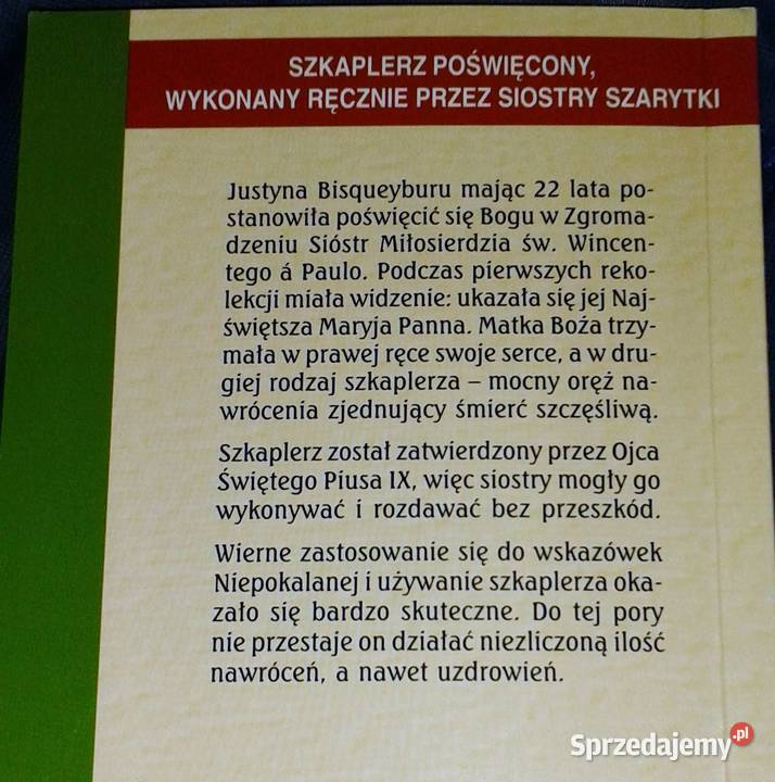 Szkaplerz który uzdrawia Zielony szkaplerz Maryi Książki i Podręczniki sprzedam