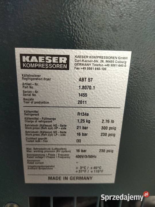 Sprężarka KAESER ASD57T 30kW 481m3min 8 bar Kompresory i osprzęt sprzedam
