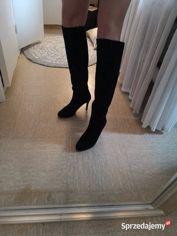 Zamszowe kozaki Minelli prawie kolano na szpilce inna sprzedam