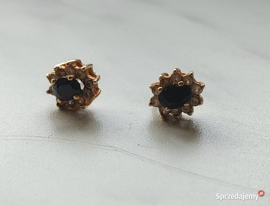 Kolczyki złoto 585 z czarnymi kamieniami Myślenice