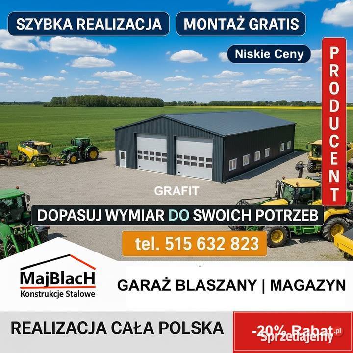 A147Grafitowy Garaż Blaszany Dwuspadowy Duża Bartoszyce