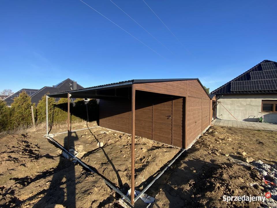 Garaż 9x6 z wiatą w kolorze Orzech mat blacha Kielce sprzedam