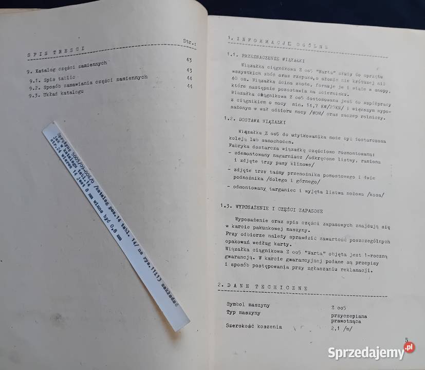 Wiązałka ciągnikowa Z005 Wc5 instrukcja obsługi Antykwariat Koźminek