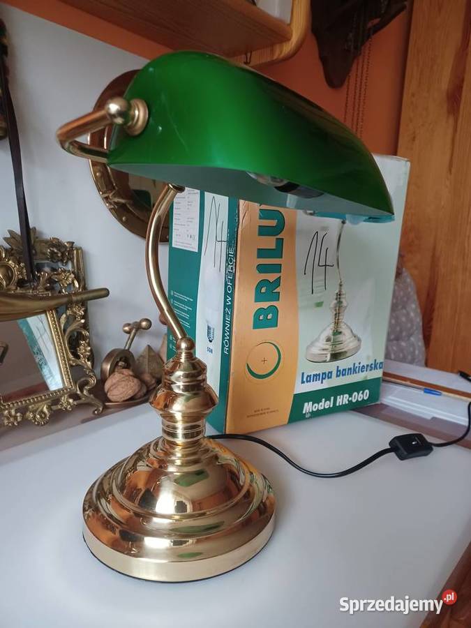 Lampa biurkowa bankierka mosiądz szkło Lampy wielkopolskie