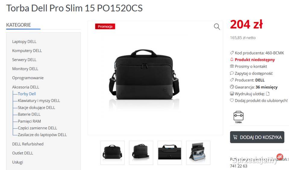 ORYGINALNA torba DELL Pro Slim na laptopa do 15 torby i pokrowce Warszawa