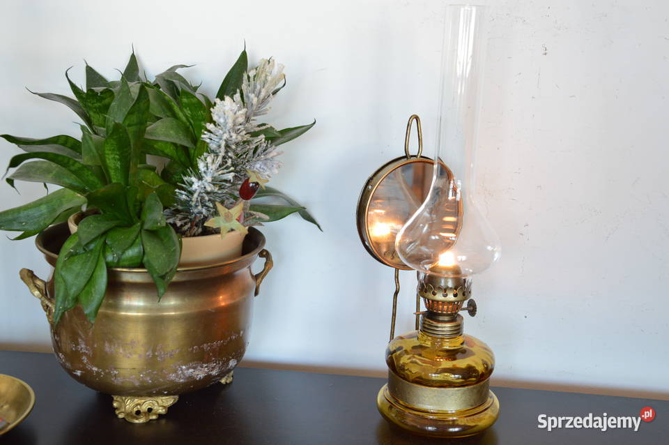 nasza polska szklana LAMPA NAFTOWA z lusterkiem Antyki, Sztuka, Kolekcje Jastrzębie-Zdrój