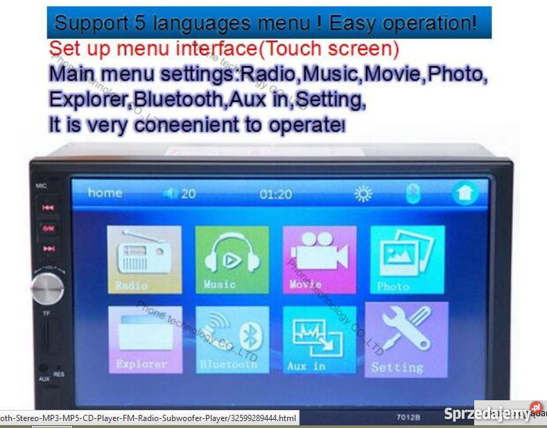 Radio 7012B 2 din 7 dvdMP 5 kamera cofania Gniezno
