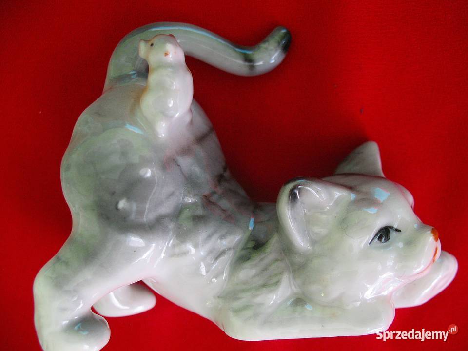 Kot Kotek i myszka porcelana 7 x 9 x 4