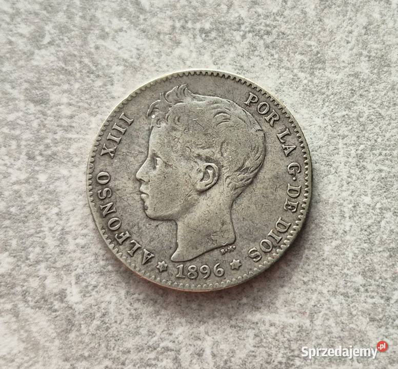 66 HISZPANIA srebro 1 Peseta 1896 r Alfonso XIII Wola Kruszyńska sprzedam
