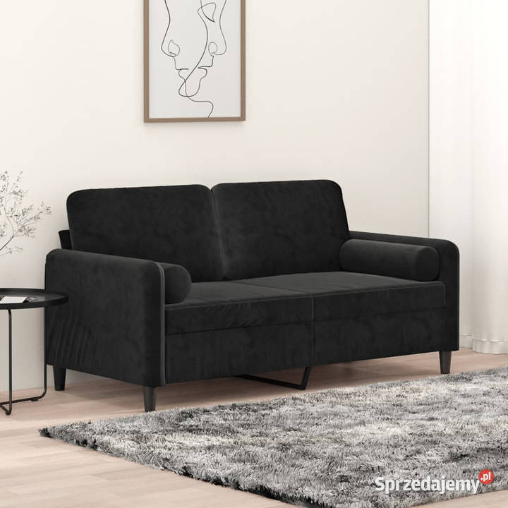 2osobowa sofa z poduszkami czarna 140 aksamit Sofy i kanapy Warszawa