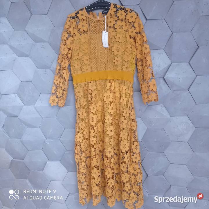 Musztardowa koronkowa włoska sukienka LXl Lubartów