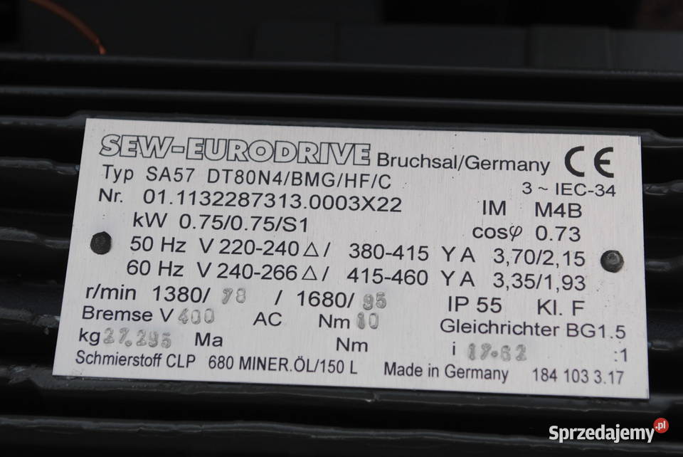 Motoreduktor kątowy 075kw 078obrmin z hamulcem Kargowa