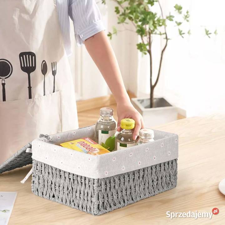 Kosz z pokrywką 3 sztuki pleciony kosz z liny