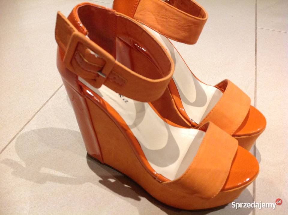 Sandały Na Koturnie Damskie 35355 Pomarańczowe Nowa Sól
