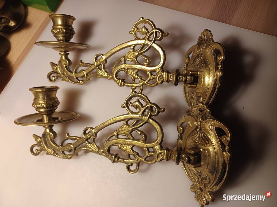 Komplet dwóch świeczników do pianina Mosiądz Dekoracje i ozdoby Poznań sprzedam