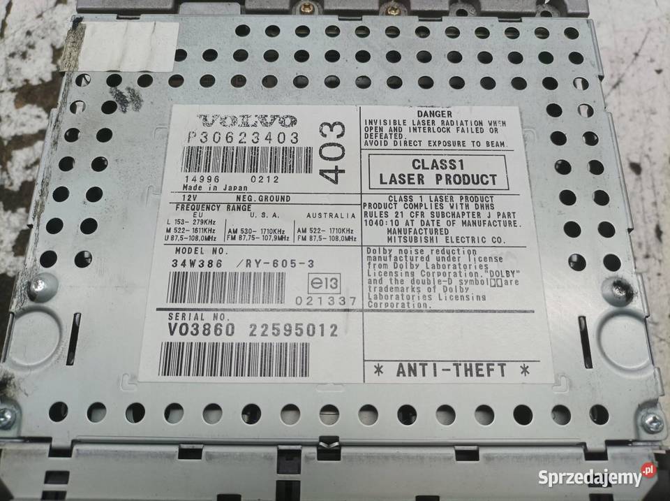 RADIO 30623403 Volvo V40 I 19952004 osobowe Sprzęt audio fabryczny świętokrzyskie