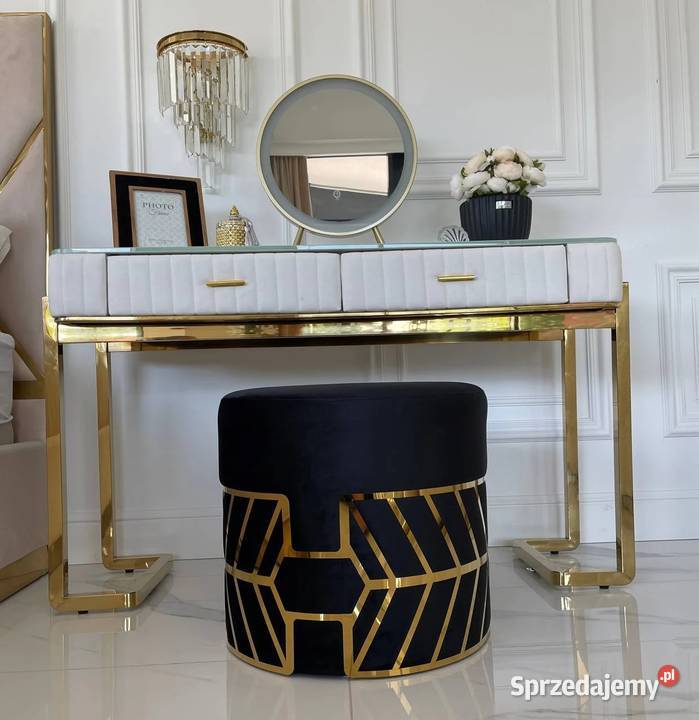 Pufa okrągła glamour czarna złota do sypialni Pufy i podnóżki mazowieckie Warszawa