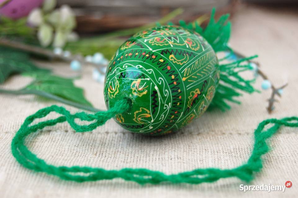 Stara pisanka drewniana wisząca malowana Ukraina