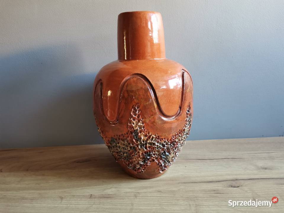 Stary duży ciężki wazon ceramika design PRL 1960 Siemianowice Śląskie