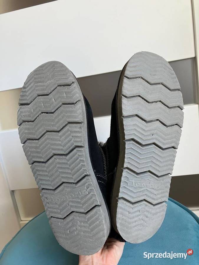 Czarne buty skórzane śniegowce Tamaris zamsz 38 czarny Kozaki podkarpackie Nisko