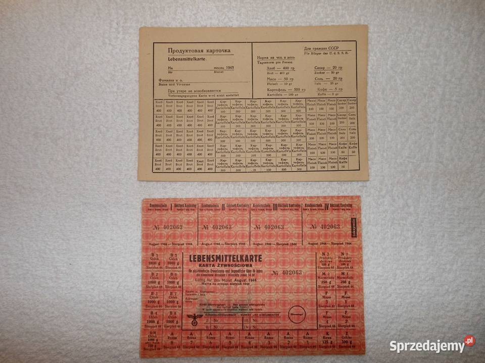 Dwie rzadko spotykane kartki żywnościowe Bartoszyce
