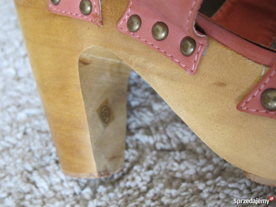 Buty skórzane sandały na drewnianym obcasie śląskie Katowice sprzedam