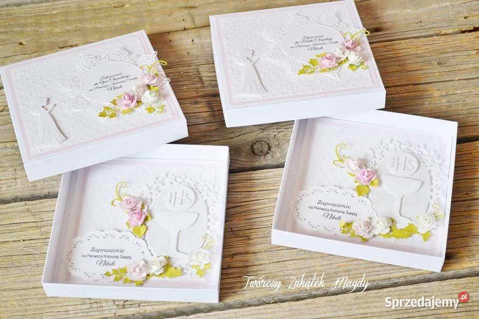 Zaproszenie w pudełku na Komunię ręcznie robione Słupsk