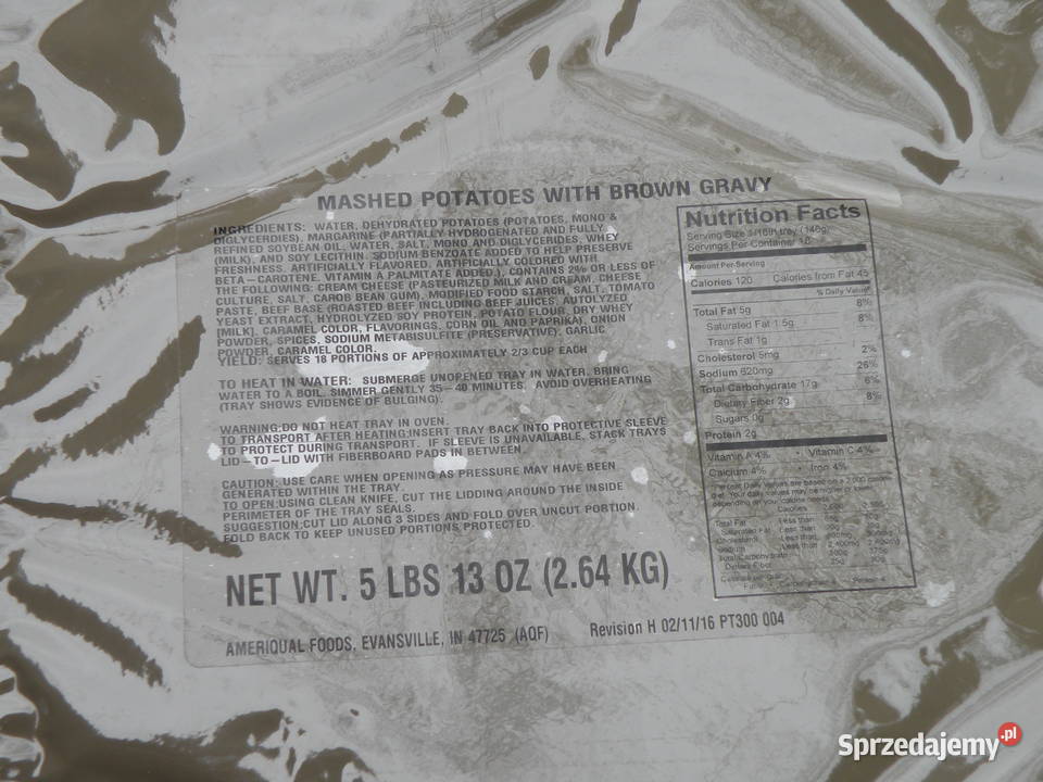 MRE Us Army Tray pack Mashed potatoes Wrocław