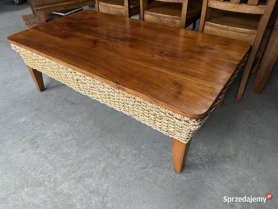 Drewniana ława stolik z rattanem 130 Stoliki kawowe i ławy Sławoszewek