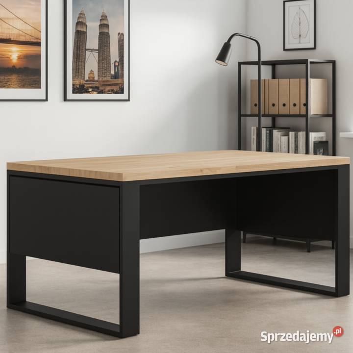 Biurko z Drewna Dębowego Stalowy Stelaż z Gdów