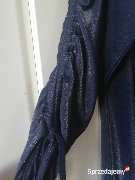 Mieniąca bluzka wiskozowa z dżetami łódka granat