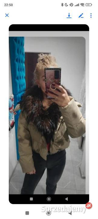 Kurtka puch kaczy khaki z naturalnym obszyciem Zimowa  Głogów