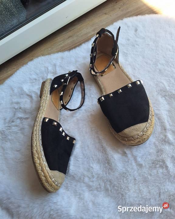 Świetne czarne espadryle sandałki 40 z ćwiekami Kraków